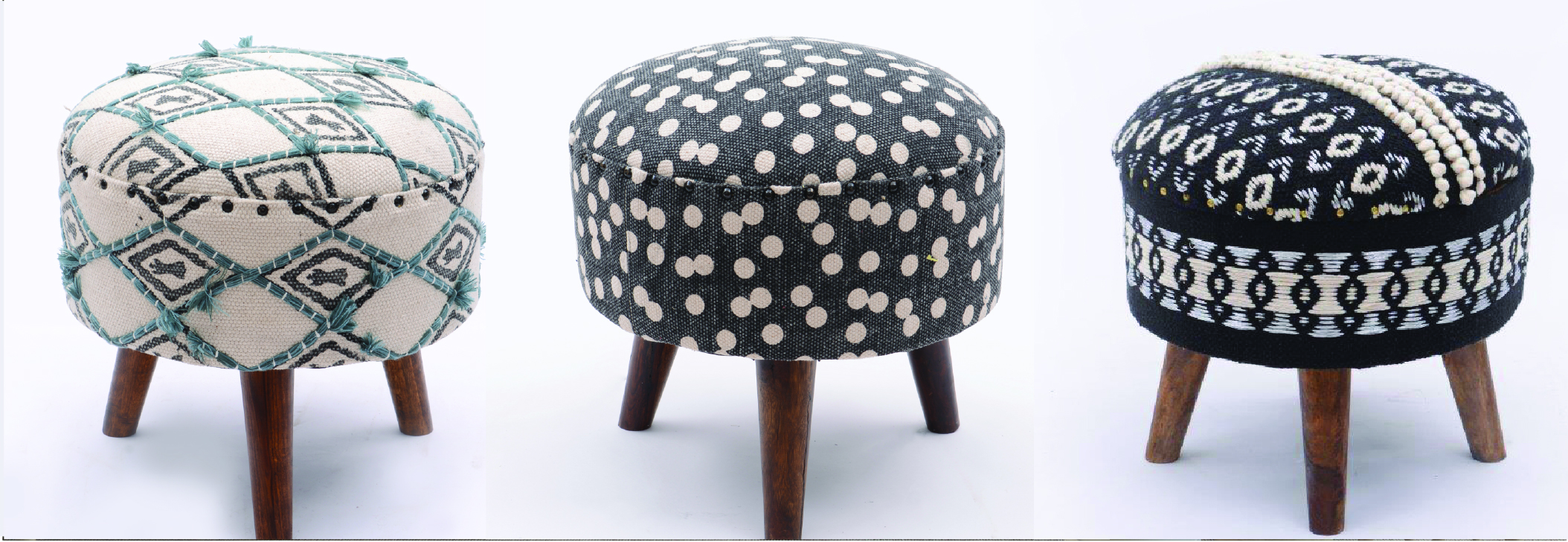 Round upholstered stools in the home accents collection