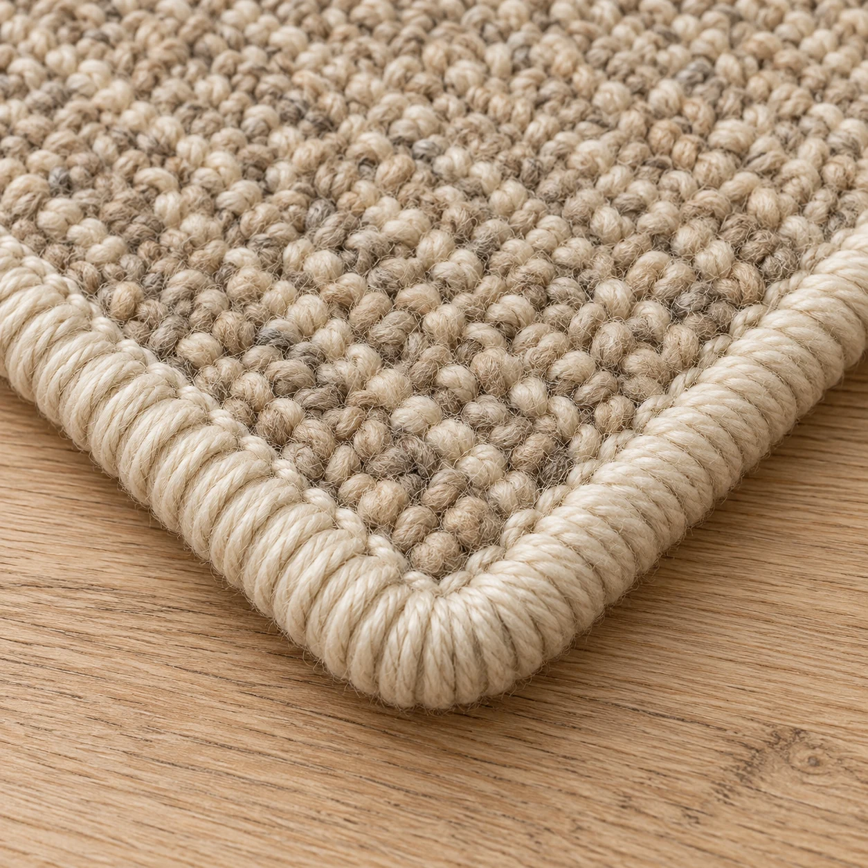 Close-up of serging on a carpet edge