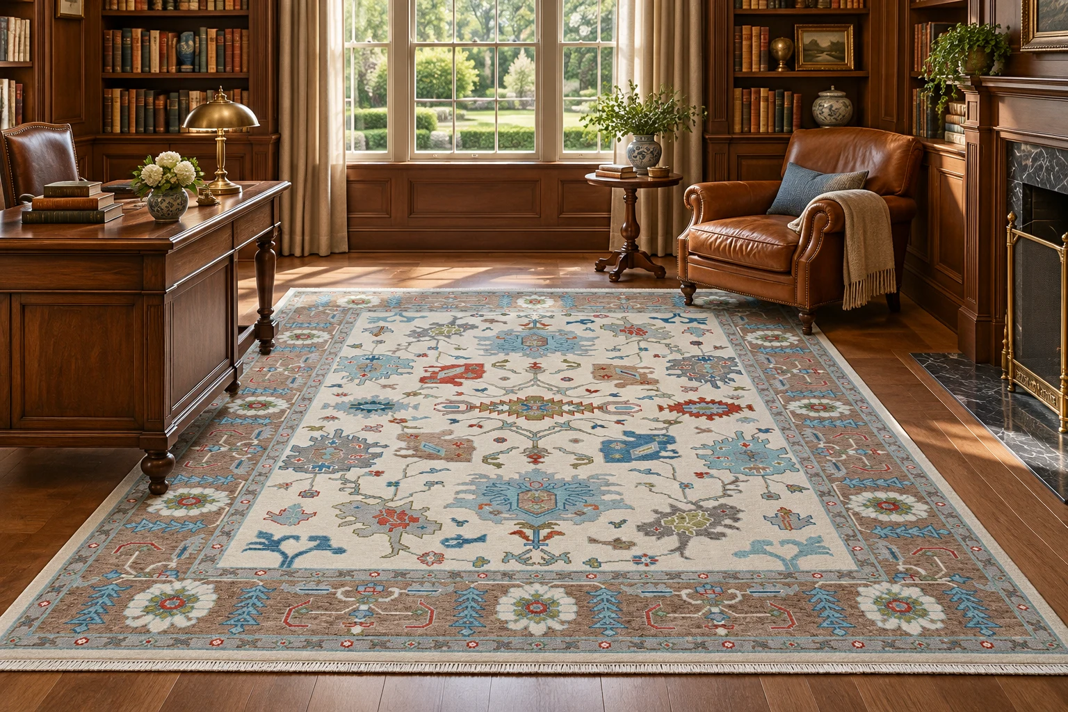 Design 724 rug in a New England library